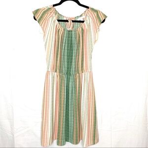 Lauren Conrad Dress Green Peach Striped -‎ XS